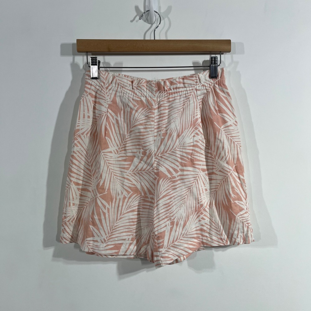 Land 'n Sea Resort Vacation Beachy Tropical Palm Linen Blend Shorts Womens Small